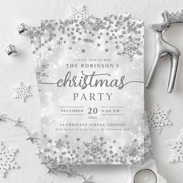 Festive Silver Winter Diamonds Christmas Party  Invitation (Festive Silver Winter Diamonds Christmas Party Invitation)