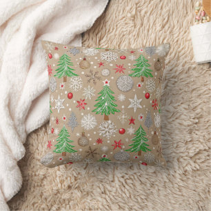 Festive Silvery Kraft Christmas Wrapping Paper Cushion