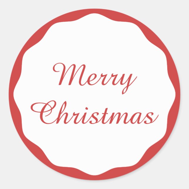 Festive Simple Merry Christmas Red Scallop Border Classic Round Sticker (Front)