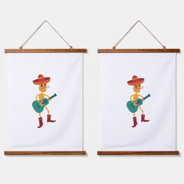 Festive Skeleton Guitar Player Hanging Tapestry (Double)