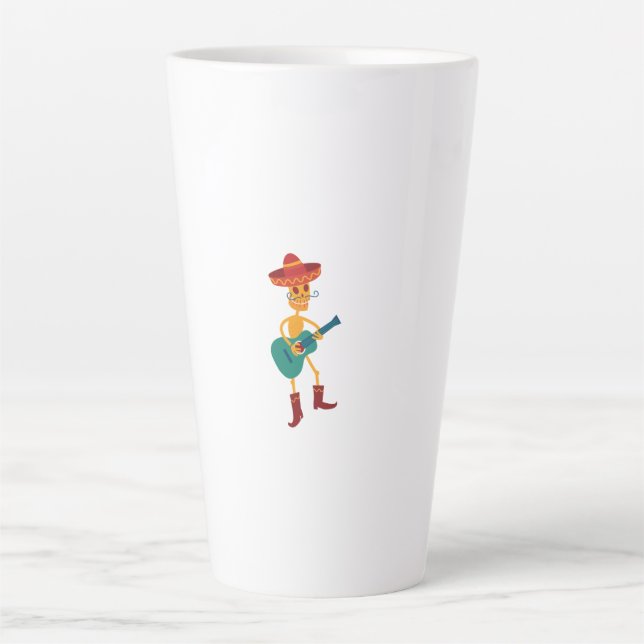 Festive Skeleton Guitar Player Latte Mug (Front)