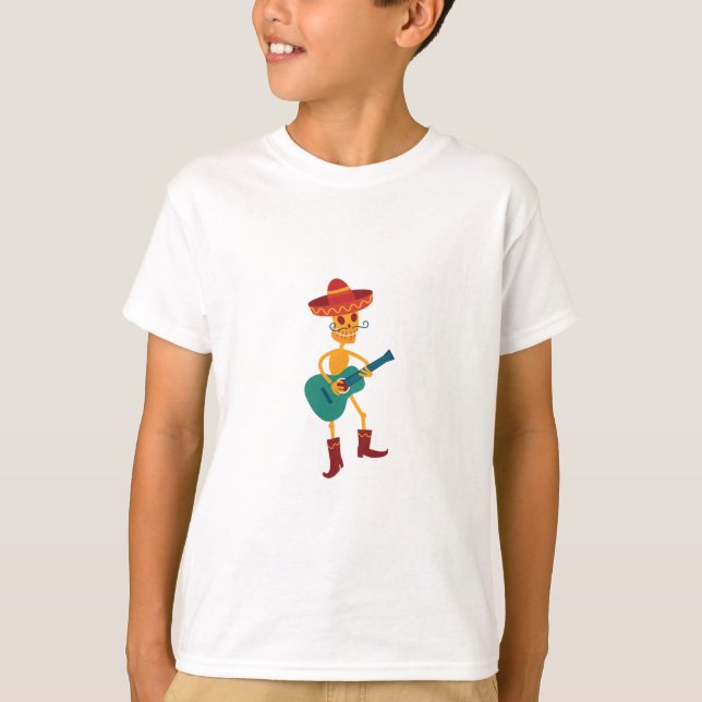 Festive Skeleton Guitar Player T-Shirt (Front)