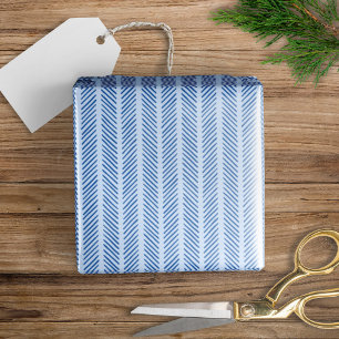 Festive Sky Blue Herringbone Pattern Holiday Wrapping Paper