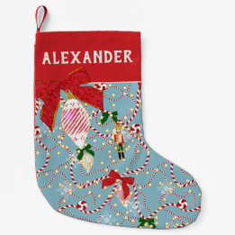 Festive Sky Blue Nutcracker Ornament Candy Cane Small Christmas Stocking