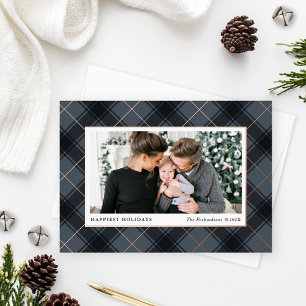 Festive Slate and Rose Gold Tartan Plaid Photo
