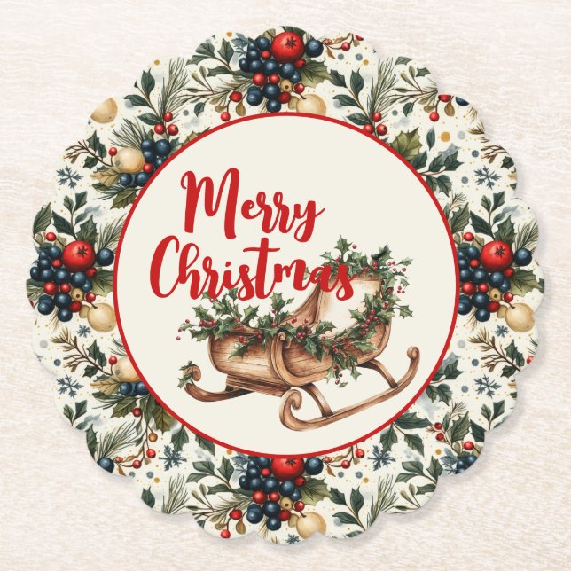 Festive Sleigh Ride  Paper Coaster (Front)