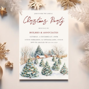 Festive Snow Cabins & Tree Christmas Party Invitation