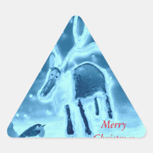 Festive Snow Reindeer Robin Cute Animal Triangle Sticker