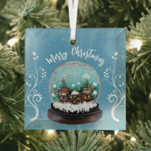 Festive Snowball Winter Village Snowflakes Blue  Glass Tree Decoration