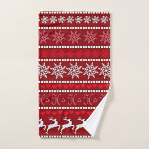 Festive Snowflake and Reindeer Design Hand Towel