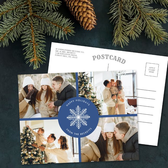 Festive Snowflake Christmas 4 Photo Holiday Postcard (Creator Uploaded)