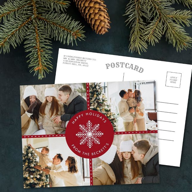 Festive Snowflake Christmas 4 Photo Real Foil Holiday Postcard (Creator Uploaded)