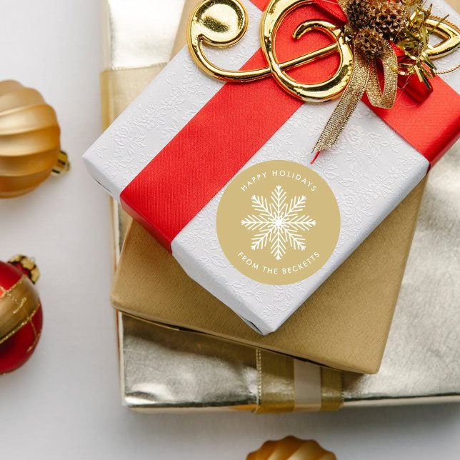 Festive Snowflake Christmas Holiday Classic Round Sticker (Creator Uploaded)