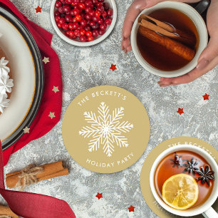 Festive Snowflake Christmas Holiday Party Round Paper Coaster