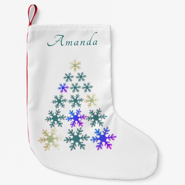 Festive Snowflake Christmas Tree Script Small Christmas Stocking (Front)