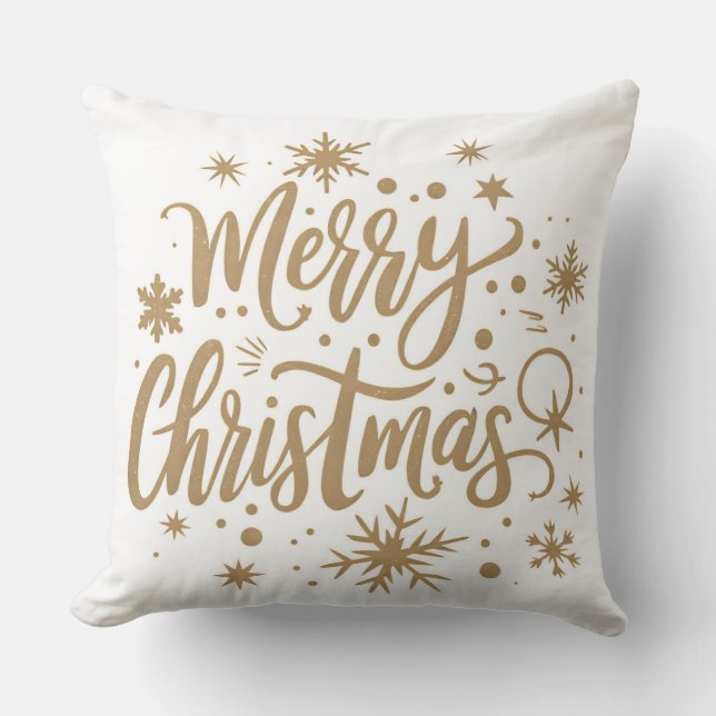 Festive Snowflake Merry Christmas Throw Pillow (Front)
