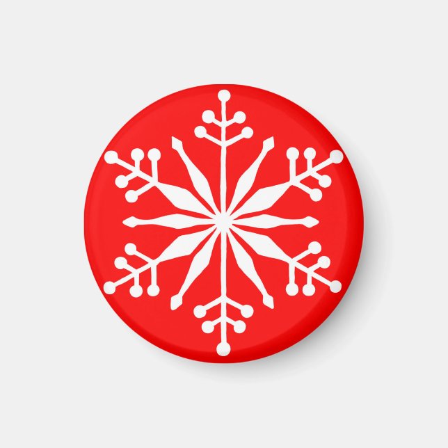 Festive Snowflake on a red decorative magnet. Magnet (Front)