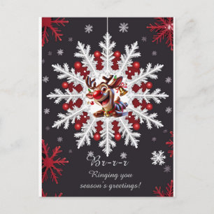 🦌 Festive Snowflake Ornament Red Winter Deer Holiday Postcard