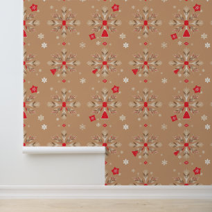 Festive Snowflake Pattern on Tan Wallpaper