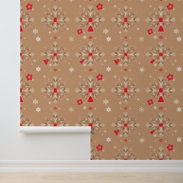 Festive Snowflake Pattern on Tan Wallpaper (Application)