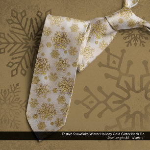 Festive Snowflake Winter Holiday Gold Glitter Tie
