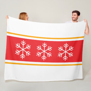 Festive Snowflakes Bright Red White Winter Stripes Fleece Blanket