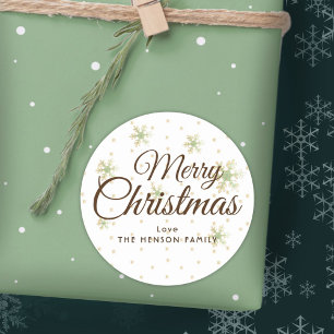 Festive Snowflakes Merry Christmas Script Classic Round Sticker