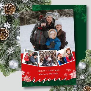 Festive Snowflakes Modern Script REJOICE Christmas Holiday Card