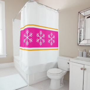 Festive Snowflakes Peppermint Pink White Stripes Shower Curtain