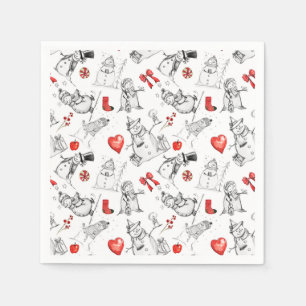 Festive snowman and holiday icons pattern napkin