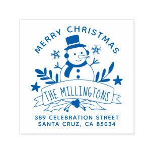 Festive Snowman Banner Christmas Return Address Self-inking Stamp