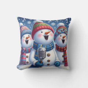 Festive Snowman Carolers Singing Christmas Cushion