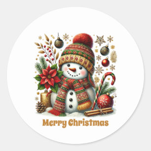 Festive snowman customisable Merry Christmas Classic Round Sticker