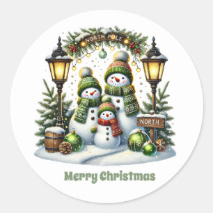 Festive snowman customisable Merry Christmas  Classic Round Sticker