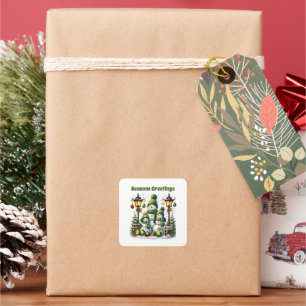 Festive snowman customisable Seasons Greetings Square Sticker
