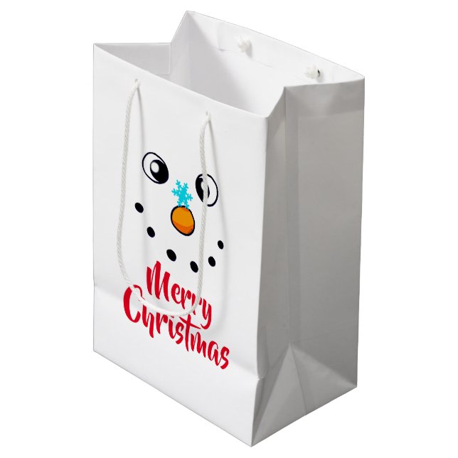 Festive Snowman Face Merry Christmas Medium Gift Bag (Front Angled)