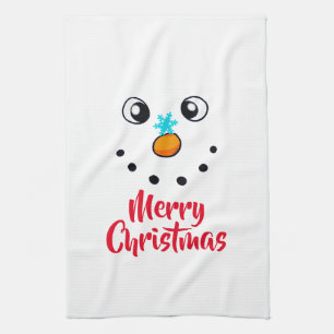 Festive Snowman Face Merry Christmas Tea Towel