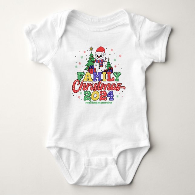 Festive Snowman Family Christmas Baby Bodysuit (Front)