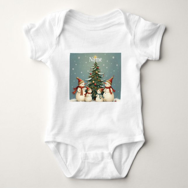 Festive Snowman Family Christmas Collection Baby Bodysuit (Front)