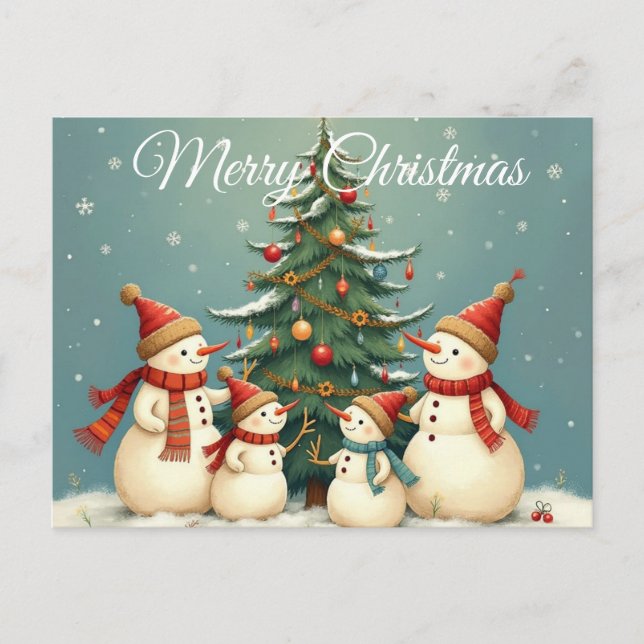 Festive Snowman Family Christmas Collection Holiday Postcard (Front)