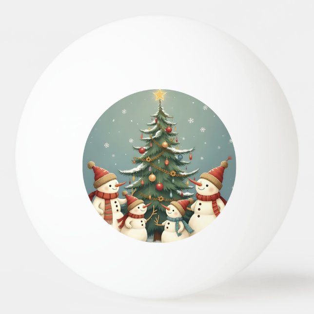 Festive Snowman Family Christmas Collection Ping Pong Ball (Front)