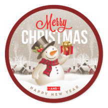 Festive Snowman Holiday Sticker – Merry Christmas
