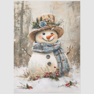 Festive Snowman in Forest Decoupage Tissue Paper
