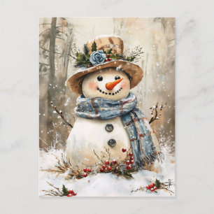 Festive Snowman in Forest Postcard