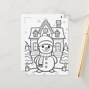 Festive snowman kids colouring  postcard