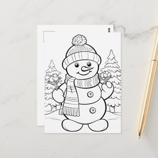 Festive Snowman kids colouring  Postcard (Front/Back In Situ)