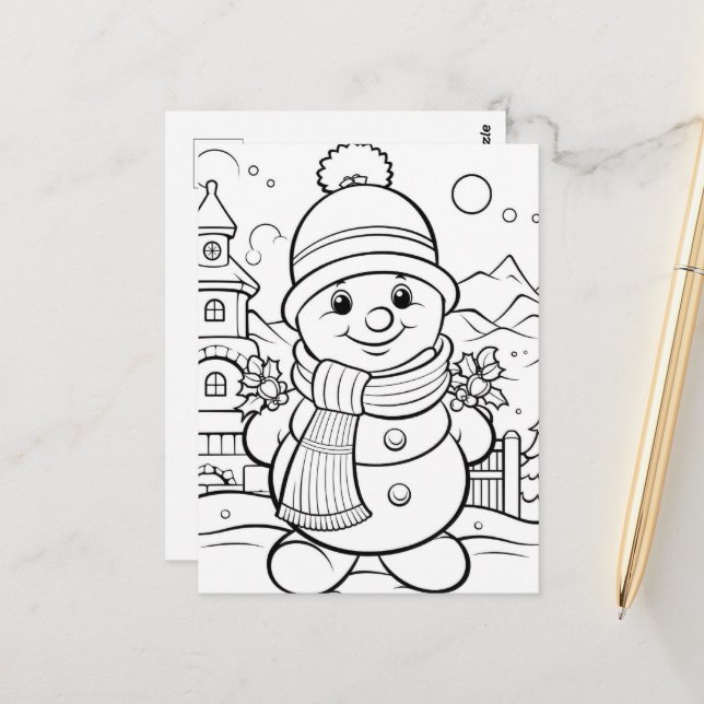 Festive Snowman kids colouring  Postcard (Front/Back In Situ)