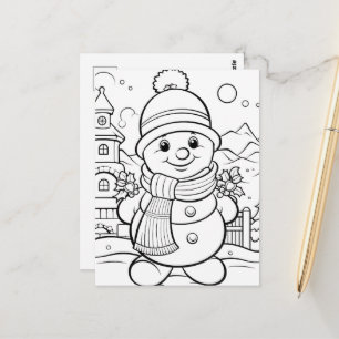 Festive Snowman kids colouring Postcard