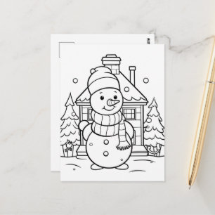 Festive Snowman kids colouring Postcard