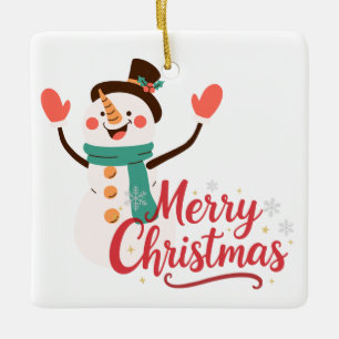 Festive Snowman Merry Christmas Lip Balm Ceramic Ornament